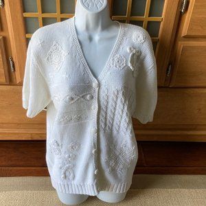 Vintage Susan Bristol White Hand Embroidered Coastal Grandma Sweater Medium